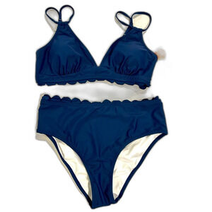 Navy Scallop Trim Bikini Set - Women Swim Bikinis